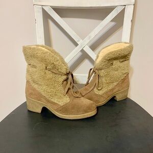 70s vintage Snowland suede boots sherpa lined ankle winter boots snow y2k W7